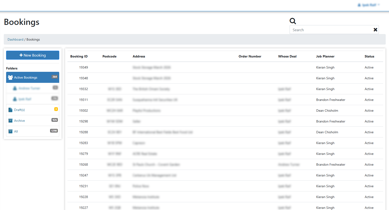 Bookings List